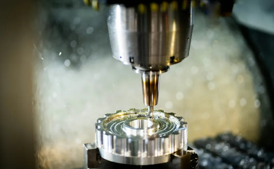 Spindle over a freshly machined aluminum gear blank